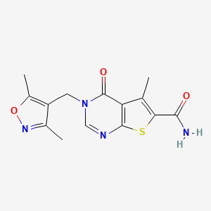 molecular formula C14H14N4O3S B7849561 3-[(3,5-Dimethyl-1,2-oxazol-4-yl)methyl]-5-methyl-4-oxothieno[2,3-d]pyrimidine-6-carboxamide 