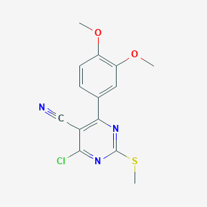 molecular formula C14H12ClN3O2S B7849565 4-Chloro-6-(3,4-dimethoxyphenyl)-2-(methylsulfanyl)pyrimidine-5-carbonitrile 