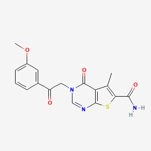 molecular formula C17H15N3O4S B7849591 3-[2-(3-Methoxyphenyl)-2-oxoethyl]-5-methyl-4-oxothieno[2,3-d]pyrimidine-6-carboxamide 