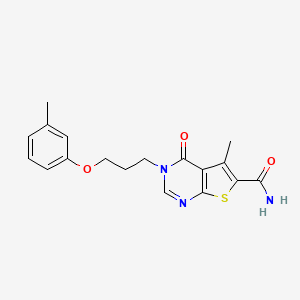molecular formula C18H19N3O3S B7849607 5-Methyl-3-[3-(3-methylphenoxy)propyl]-4-oxothieno[2,3-d]pyrimidine-6-carboxamide 