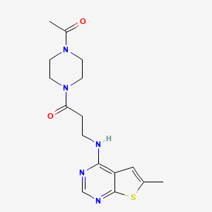 molecular formula C16H21N5O2S B7849642 1-(4-Acetylpiperazin-1-yl)-3-[(6-methylthieno[2,3-d]pyrimidin-4-yl)amino]propan-1-one 