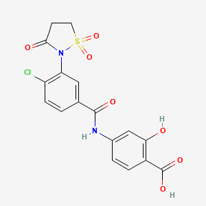 molecular formula C17H13ClN2O7S B7849709 4-[[4-Chloro-3-(1,1,3-trioxo-1,2-thiazolidin-2-yl)benzoyl]amino]-2-hydroxybenzoic acid 