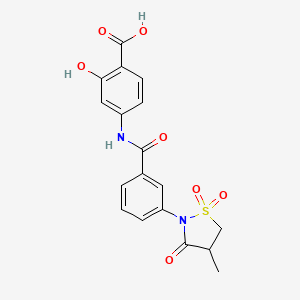 molecular formula C18H16N2O7S B7849730 2-Hydroxy-4-[[3-(4-methyl-1,1,3-trioxo-1,2-thiazolidin-2-yl)benzoyl]amino]benzoic acid 