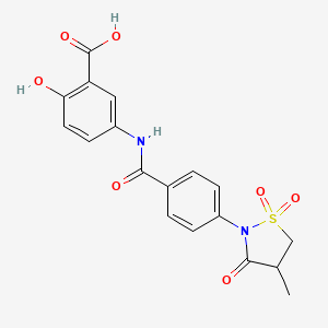 molecular formula C18H16N2O7S B7849752 2-Hydroxy-5-{[4-(4-methyl-1,1-dioxido-3-oxoisothiazolidin-2-yl)benzoyl]amino}benzoic acid (25) 