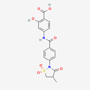 molecular formula C18H16N2O7S B7849756 2-Hydroxy-4-{[4-(4-methyl-1,1-dioxido-3-oxoisothiazolidin-2-yl)benzoyl]amino}benzoic acid (27) 