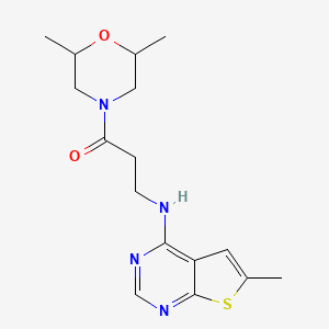 1-(2,6-Dimethylmorpholin-4-yl)-3-[(6-methylthieno[2,3-d]pyrimidin-4-yl)amino]propan-1-one