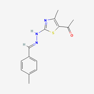 1-[4-methyl-2-[(2E)-2-[(4-methylphenyl)methylidene]hydrazinyl]-1,3-thiazol-5-yl]ethanone