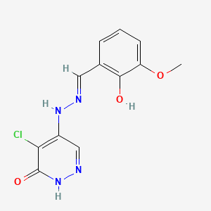 molecular formula C12H11ClN4O3 B7850135 5-chloro-4-[2-[(Z)-(5-methoxy-6-oxocyclohexa-2,4-dien-1-ylidene)methyl]hydrazinyl]-1H-pyridazin-6-one 