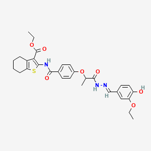 ethyl 2-[[4-[1-[(2E)-2-[(3-ethoxy-4-hydroxyphenyl)methylidene]hydrazinyl]-1-oxopropan-2-yl]oxybenzoyl]amino]-4,5,6,7-tetrahydro-1-benzothiophene-3-carboxylate