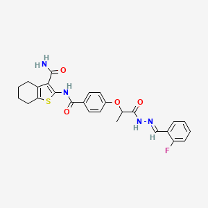 molecular formula C26H25FN4O4S B7850166 2-[[4-[1-[(2E)-2-[(2-fluorophenyl)methylidene]hydrazinyl]-1-oxopropan-2-yl]oxybenzoyl]amino]-4,5,6,7-tetrahydro-1-benzothiophene-3-carboxamide 