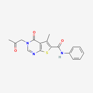 molecular formula C17H15N3O3S B7850178 5-methyl-4-oxo-3-(2-oxopropyl)-N-phenylthieno[2,3-d]pyrimidine-6-carboxamide 