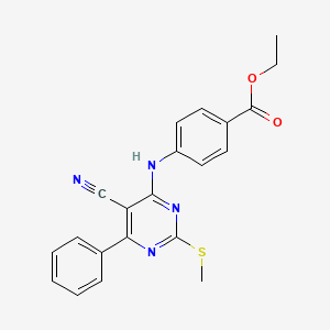 molecular formula C21H18N4O2S B7850200 Ethyl 4-{[5-cyano-2-(methylthio)-6-phenylpyrimidin-4-yl]amino}benzoate 
