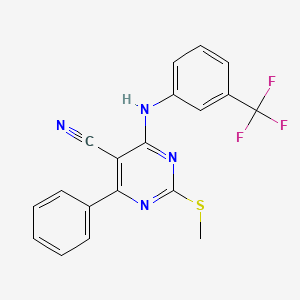 molecular formula C19H13F3N4S B7850208 2-(Methylthio)-4-phenyl-6-{[3-(trifluoromethyl)phenyl]amino}pyrimidine-5-carbonitrile 