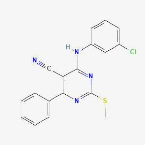 molecular formula C18H13ClN4S B7850216 4-[(3-Chlorophenyl)amino]-2-(methylthio)-6-phenylpyrimidine-5-carbonitrile 