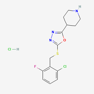 molecular formula C14H16Cl2FN3OS B7850257 2-((2-Chloro-6-fluorobenzyl)thio)-5-(piperidin-4-yl)-1,3,4-oxadiazole hydrochloride 