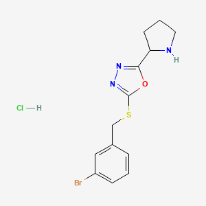 molecular formula C13H15BrClN3OS B7850259 2-[(3-Bromophenyl)methylsulfanyl]-5-pyrrolidin-2-yl-1,3,4-oxadiazole;hydrochloride 