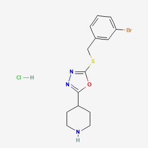 molecular formula C14H17BrClN3OS B7850277 2-[(3-Bromophenyl)methylsulfanyl]-5-piperidin-4-yl-1,3,4-oxadiazole;hydrochloride 