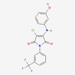molecular formula C17H10ClF3N2O3 B7850296 3-Chloro-4-(3-hydroxyanilino)-1-[3-(trifluoromethyl)phenyl]pyrrole-2,5-dione 