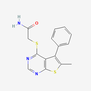 molecular formula C15H13N3OS2 B7850317 2-(6-Methyl-5-phenylthieno[2,3-d]pyrimidin-4-yl)sulfanylacetamide 