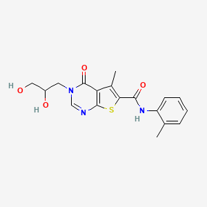 molecular formula C18H19N3O4S B7850356 3-(2,3-dihydroxypropyl)-5-methyl-N-(2-methylphenyl)-4-oxothieno[2,3-d]pyrimidine-6-carboxamide 