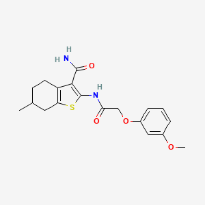 molecular formula C19H22N2O4S B7850374 2-[[2-(3-Methoxyphenoxy)acetyl]amino]-6-methyl-4,5,6,7-tetrahydro-1-benzothiophene-3-carboxamide 
