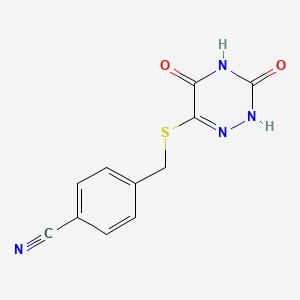 molecular formula C11H8N4O2S B7850407 4-[(3,5-dioxo-2H-1,2,4-triazin-6-yl)sulfanylmethyl]benzonitrile 
