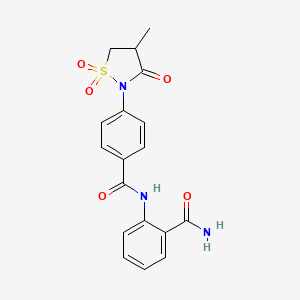 molecular formula C18H17N3O5S B7850421 2-{[4-(4-Methyl-1,1-dioxido-3-oxoisothiazolidin-2-yl)benzoyl]amino}benzamide 