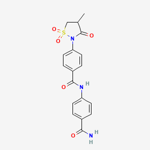 molecular formula C18H17N3O5S B7850422 N-[4-(aminocarbonyl)phenyl]-4-(4-methyl-1,1-dioxido-3-oxoisothiazolidin-2-yl)benzamide 