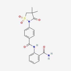 molecular formula C19H19N3O5S B7850428 2-{[4-(4,4-Dimethyl-1,1-dioxido-3-oxoisothiazolidin-2-yl)benzoyl]amino}benzamide 