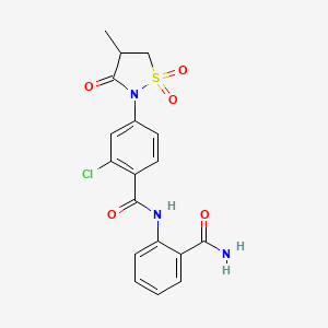 molecular formula C18H16ClN3O5S B7850439 N-[2-(aminocarbonyl)phenyl]-2-chloro-4-(4-methyl-1,1-dioxido-3-oxoisothiazolidin-2-yl)benzamide 