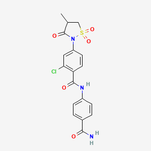 molecular formula C18H16ClN3O5S B7850443 N-[4-(aminocarbonyl)phenyl]-2-chloro-4-(4-methyl-1,1-dioxido-3-oxoisothiazolidin-2-yl)benzamide 