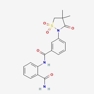 molecular formula C19H19N3O5S B7850445 2-{[3-(4,4-Dimethyl-1,1-dioxido-3-oxoisothiazolidin-2-yl)benzoyl]amino}benzamide 