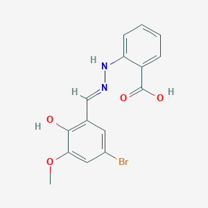 molecular formula C15H13BrN2O4 B7850514 2-[(2E)-2-[(5-bromo-2-hydroxy-3-methoxyphenyl)methylidene]hydrazinyl]benzoic acid 