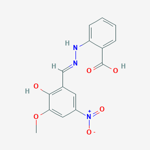molecular formula C15H13N3O6 B7850520 2-[(2E)-2-[(2-hydroxy-3-methoxy-5-nitrophenyl)methylidene]hydrazinyl]benzoic acid 