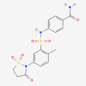 molecular formula C17H17N3O6S2 B7850722 4-({[5-(1,1-Dioxido-3-oxoisothiazolidin-2-yl)-2-methylphenyl]sulfonyl}amino)benzamide 