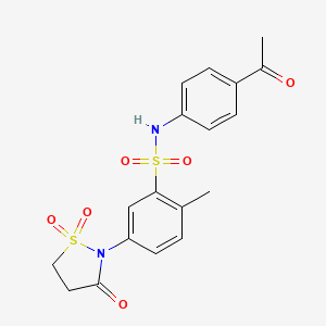 molecular formula C18H18N2O6S2 B7850736 N-(4-acetylphenyl)-5-(1,1-dioxido-3-oxoisothiazolidin-2-yl)-2-methylbenzenesulfonamide 