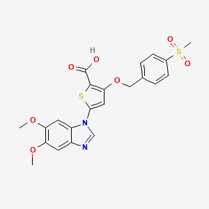 molecular formula C22H20N2O7S2 B7850774 5-(5,6-dimethoxy-1H-1,3-benzodiazol-1-yl)-3-[(4-methanesulfonylphenyl)methoxy]thiophene-2-carboxylic acid 
