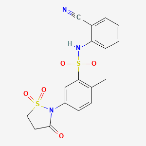 molecular formula C17H15N3O5S2 B7850821 N-(2-cyanophenyl)-2-methyl-5-(1,1,3-trioxo-1,2-thiazolidin-2-yl)benzenesulfonamide 