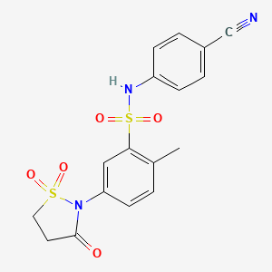 molecular formula C17H15N3O5S2 B7850824 N-(4-cyanophenyl)-2-methyl-5-(1,1,3-trioxo-1,2-thiazolidin-2-yl)benzenesulfonamide 