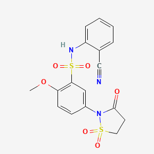 molecular formula C17H15N3O6S2 B7850825 N-(2-cyanophenyl)-2-methoxy-5-(1,1,3-trioxo-1,2-thiazolidin-2-yl)benzenesulfonamide 