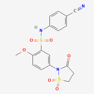 molecular formula C17H15N3O6S2 B7850840 N-(4-cyanophenyl)-2-methoxy-5-(1,1,3-trioxo-1,2-thiazolidin-2-yl)benzenesulfonamide 