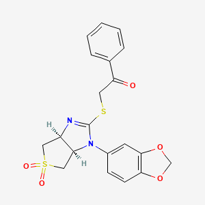 molecular formula C20H18N2O5S2 B7850866 2-[[(3aR,6aS)-3-(1,3-benzodioxol-5-yl)-5,5-dioxo-3a,4,6,6a-tetrahydrothieno[3,4-d]imidazol-2-yl]sulfanyl]-1-phenylethanone 