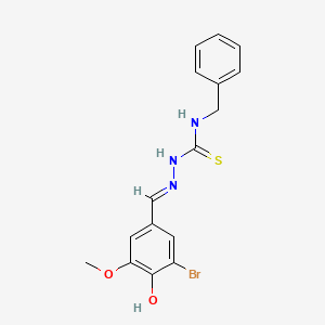 molecular formula C16H16BrN3O2S B7851122 1-benzyl-3-[(E)-(3-bromo-4-hydroxy-5-methoxyphenyl)methylideneamino]thiourea 
