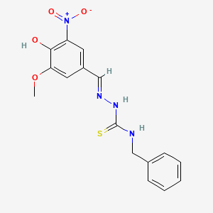 molecular formula C16H16N4O4S B7851127 1-benzyl-3-[(E)-(4-hydroxy-3-methoxy-5-nitrophenyl)methylideneamino]thiourea 