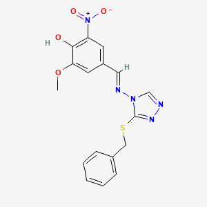 molecular formula C17H15N5O4S B7851139 4-[(E)-(3-benzylsulfanyl-1,2,4-triazol-4-yl)iminomethyl]-2-methoxy-6-nitrophenol 