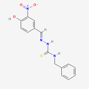 molecular formula C15H14N4O3S B7851156 1-benzyl-3-[(E)-(4-hydroxy-3-nitrophenyl)methylideneamino]thiourea 