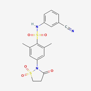 molecular formula C18H17N3O5S2 B7851210 N-(3-cyanophenyl)-2,6-dimethyl-4-(1,1,3-trioxo-1,2-thiazolidin-2-yl)benzenesulfonamide 