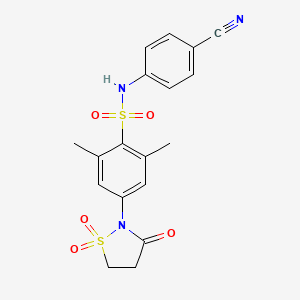 molecular formula C18H17N3O5S2 B7851214 N-(4-cyanophenyl)-2,6-dimethyl-4-(1,1,3-trioxo-1,2-thiazolidin-2-yl)benzenesulfonamide 