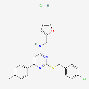 2-[(4-chlorophenyl)methylsulfanyl]-N-(furan-2-ylmethyl)-6-(4-methylphenyl)pyrimidin-4-amine;hydrochloride