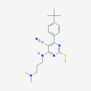 4-(4-Tert-butylphenyl)-6-[3-(dimethylamino)propylamino]-2-methylsulfanylpyrimidine-5-carbonitrile